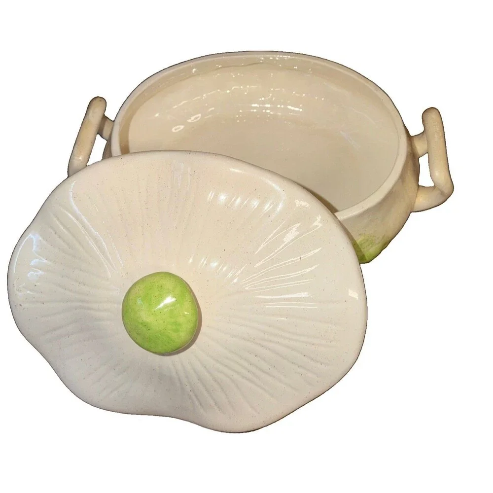 Vintage Arnels Merry Mushroom Large Cream & Green Ceramic Soup Tureen.